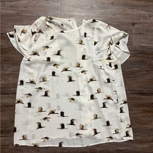 Banana Republic Cream Bird Print Blouse